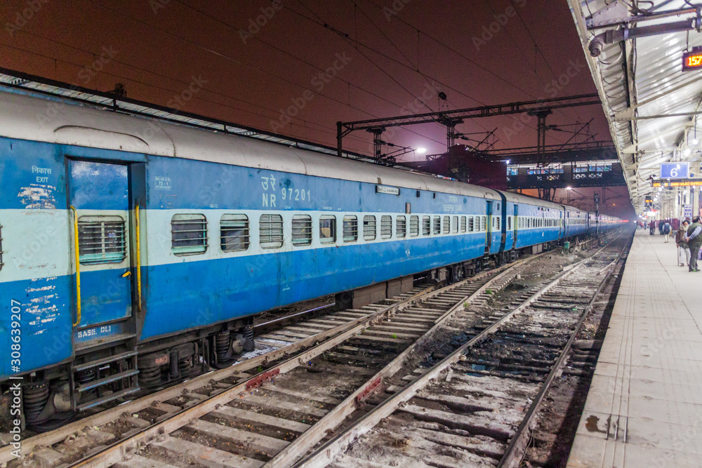 DELHI, INDIA - JANUARY 24, 2017: Train at Old Delhi Railway Station in Delhi, India.