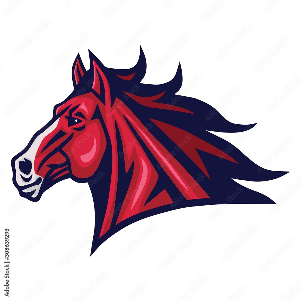 Red Horse Mustang Head Logo Cartoon Vector Sport Mascot Design