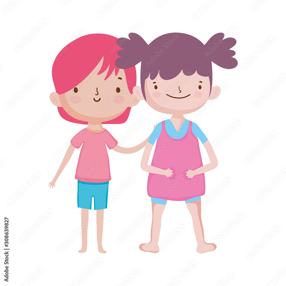 happy little boy and girl cartoon character happy little boy and girl cartoon character
