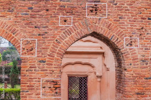 Bullet holes at the Jallianwala Bagh massacre site in Amritsar, Punjab state, India