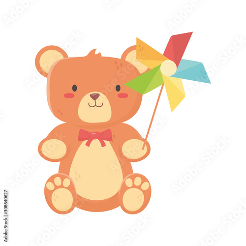 kids toy, teddy bear and pinwheel with stick toys