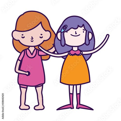 group little girls friends cartoon character