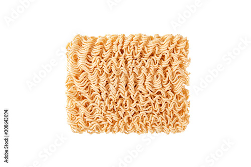 Instant noodles isolated on white background. Top view photo