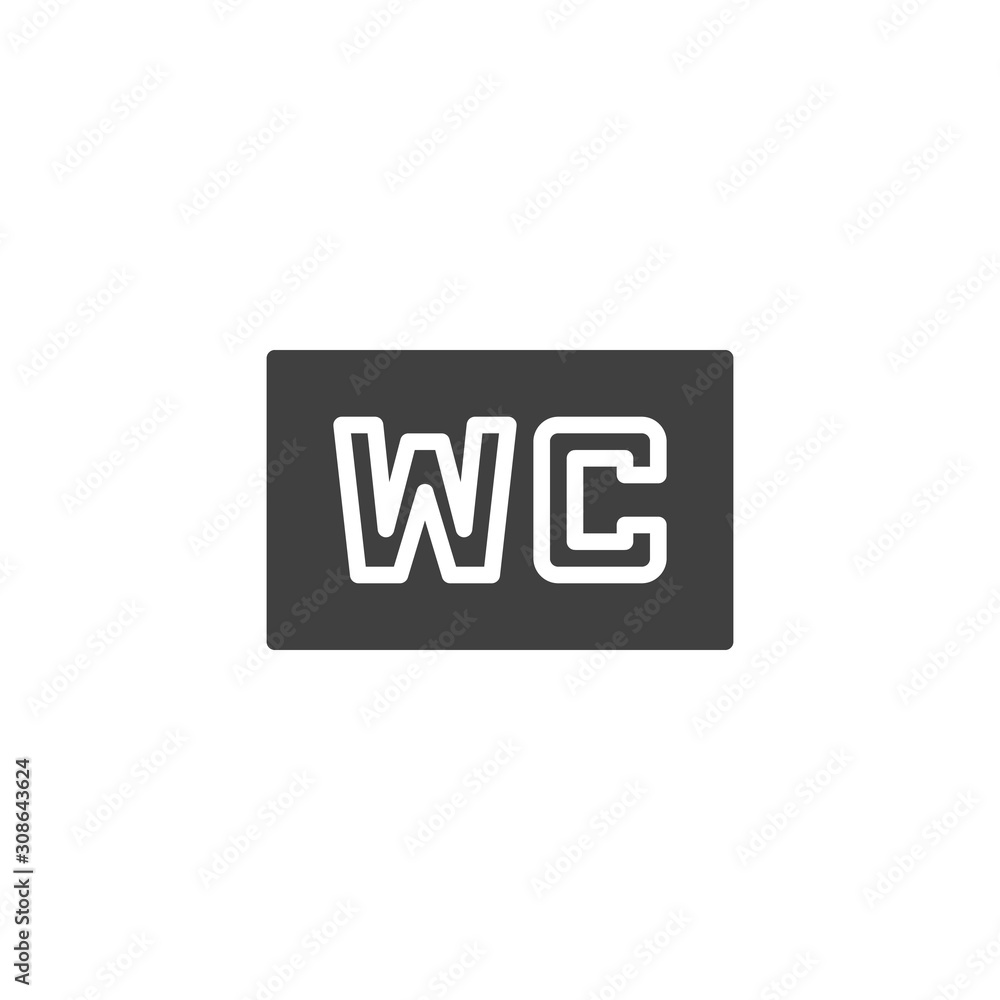 WC sign vector icon. filled flat sign for mobile concept and web design. Restroom, toilet glyph icon. Symbol, logo illustration. Vector graphics WC sign vector icon. filled flat sign for mobile concept and web design. Restroom, toilet glyph icon. Symbol, logo illustration. Vector graphics