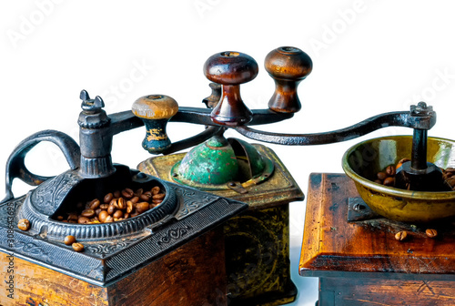 Grinding Roasted Coffee Beans with Hand Grinder