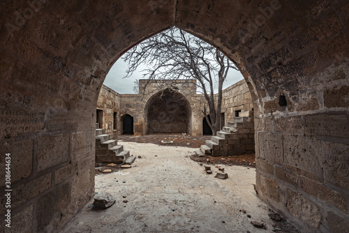 The ancient abandoned Garachi caravanserai, refers to the XIV century, located in Azerbaijan