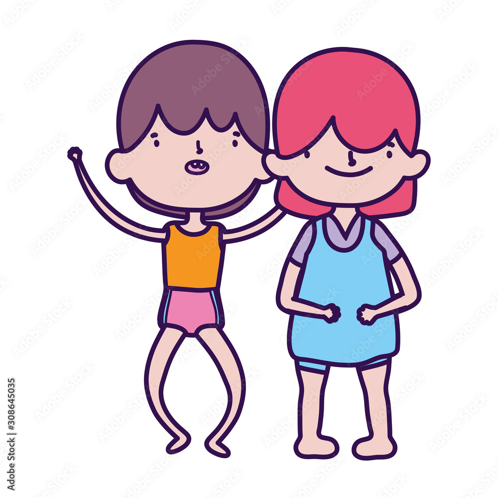 happy little boy and girl cartoon character happy little boy and girl cartoon character