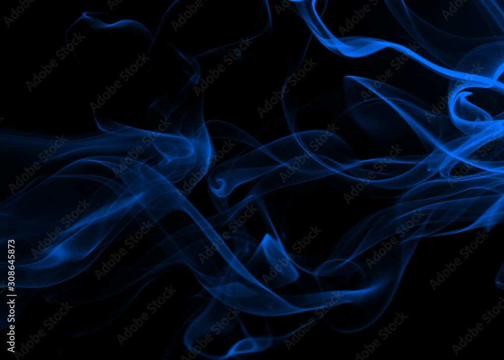 Blue smoke abstract on black background and darkness concept Blue smoke abstract on black background and darkness concept