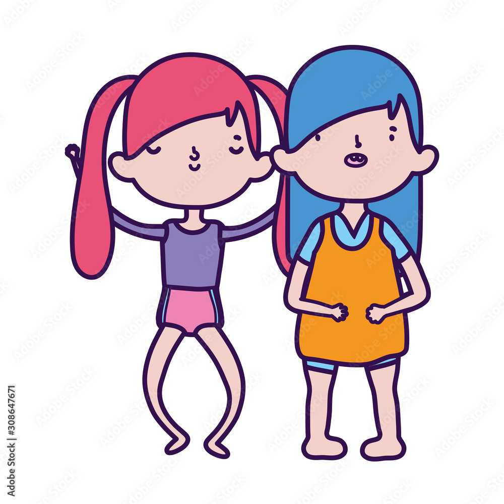 group little girls friends cartoon character group little girls friends cartoon character