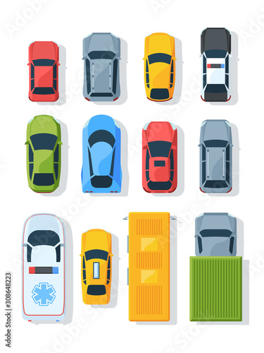 City vehicles top view flat illustrations set