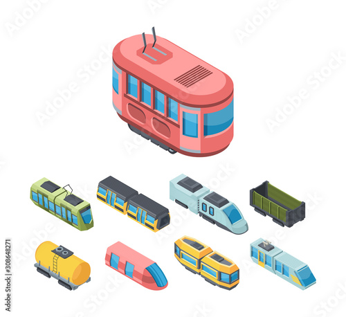City public transport isometric 3D vector illustrations set