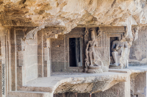ELLORA, INDIA - FEBRUARY 7, 2017: Carved cave in Ellora, Maharasthra state, India