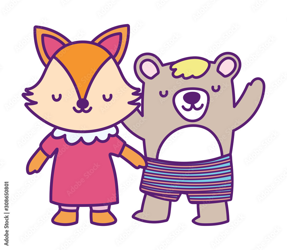 baby shower cute little female fox and bear with pants cartoon baby shower cute little female fox and bear with pants cartoon