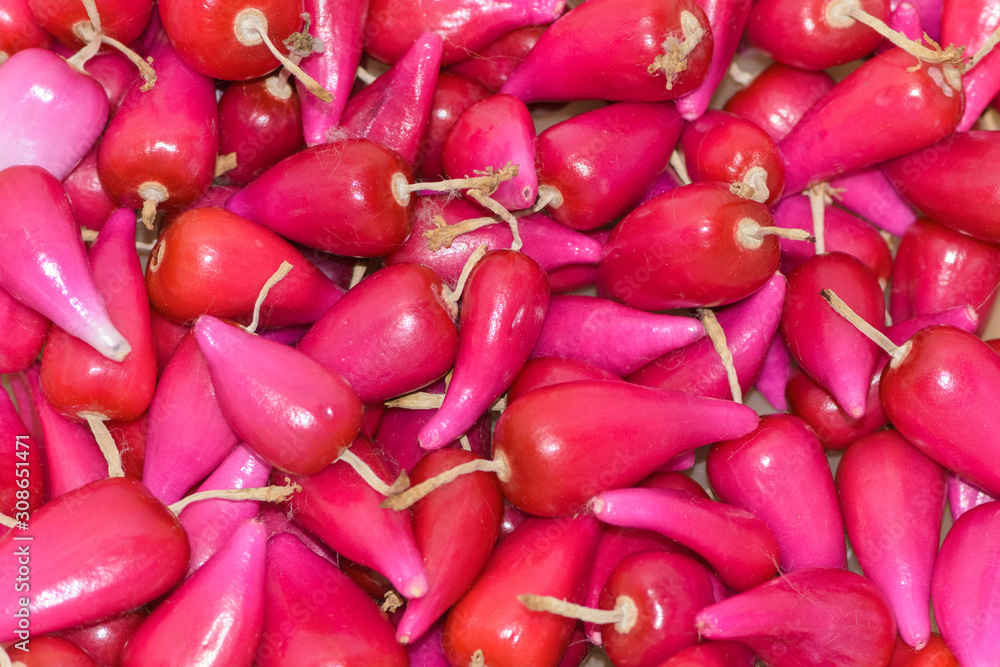 Full Frame Shot Of Pink  Acid Pitigüey Fruit Background. Tropical Fruit