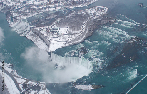 Niagara Falls in the wintertime as seen from above