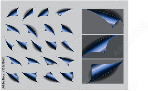 set of paper curls with realistic shadow or curled corners blank empty book or curved page fold concept. easy to modify