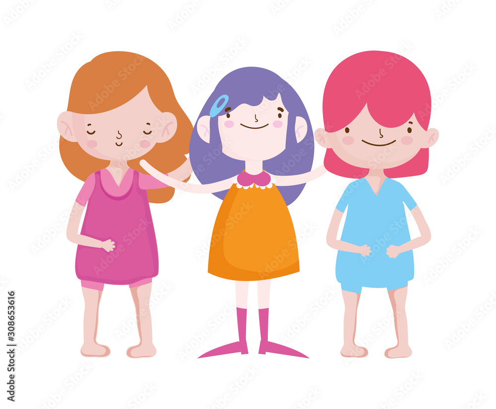 group little girls friends cartoon character group little girls friends cartoon character