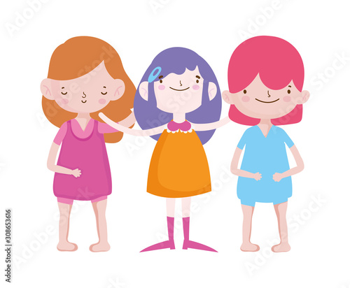 group little girls friends cartoon character