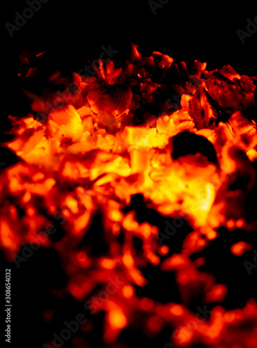 burning firewood on black background