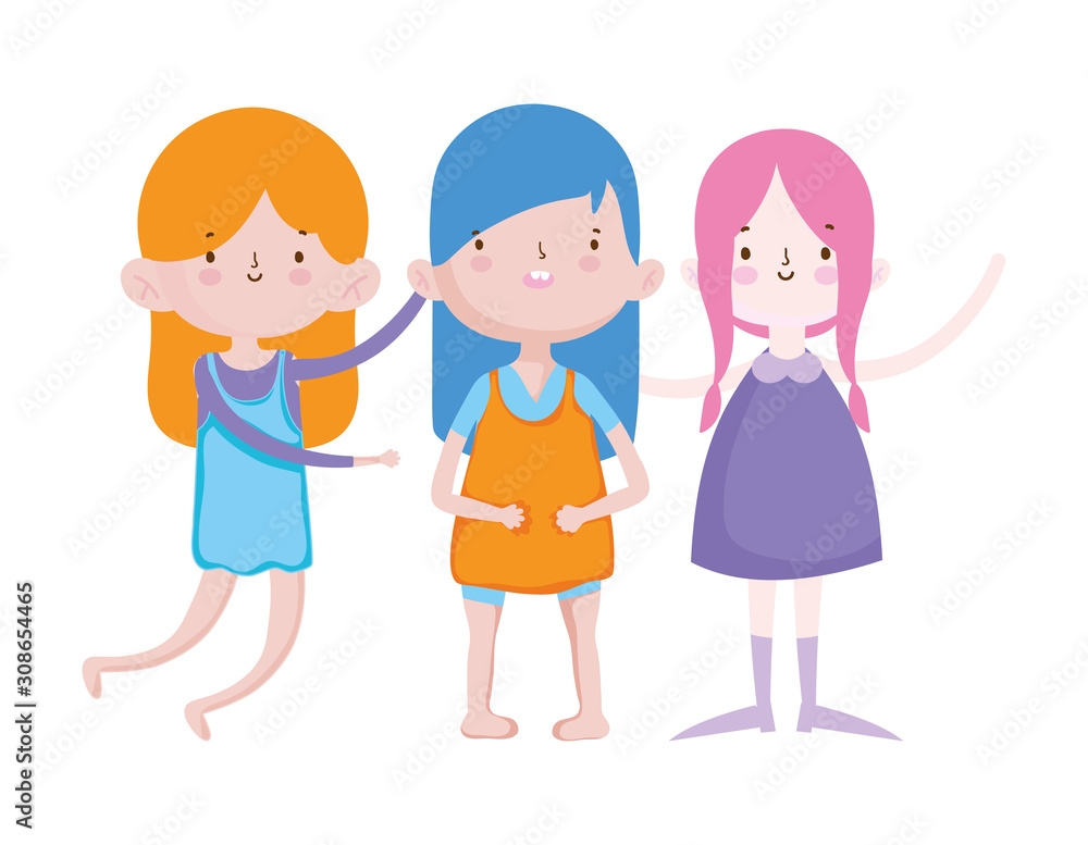 group little girls friends cartoon character group little girls friends cartoon character