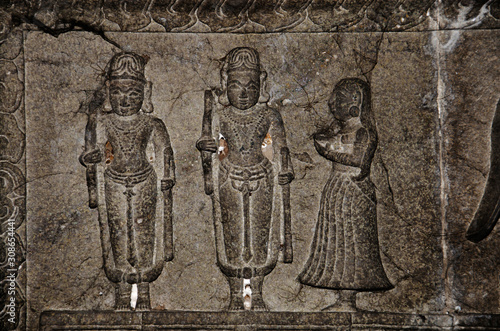 Carving details on the ceiling panel, inside the Vitthal Rukhmini Temple, Palashi, Parner, Maharashtra, India photo
