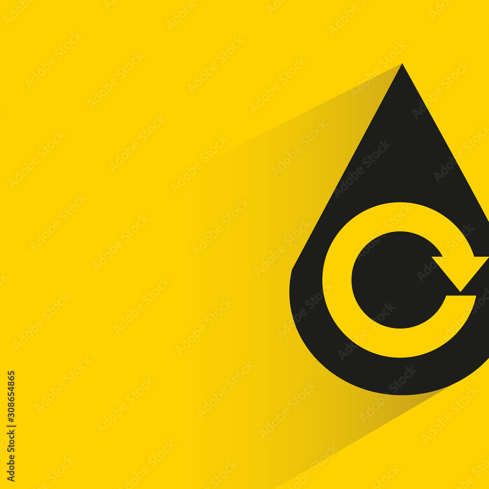 water drop and reuse symbol with drop shadow on yellow background water drop and reuse symbol with drop shadow on yellow background