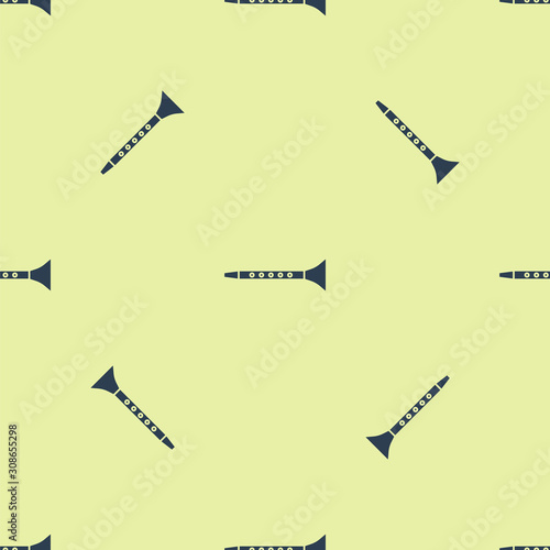 Blue Clarinet icon isolated seamless pattern on yellow background. Musical instrument. Vector Illustration