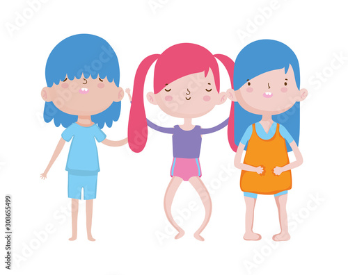 group little girls friends cartoon character