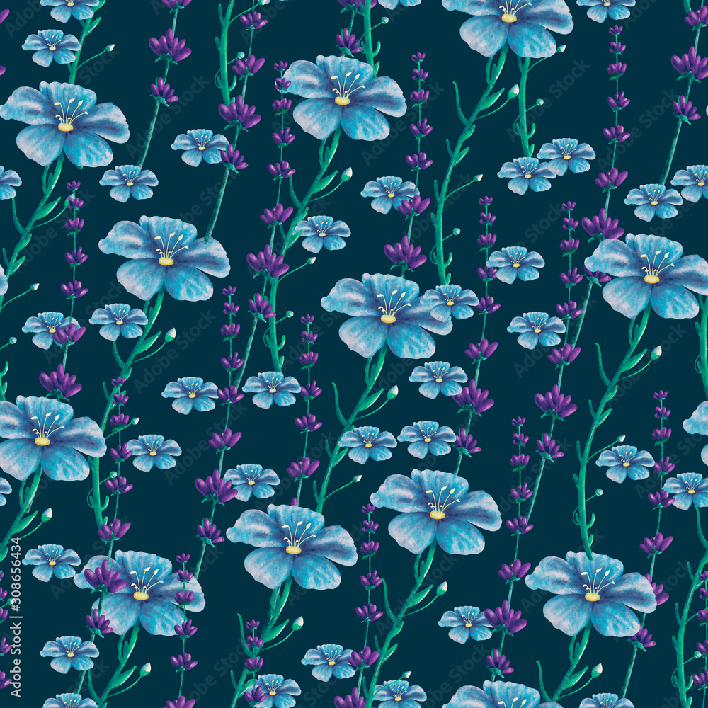 seamless floral pattern on dark blue background seamless floral pattern on dark blue background
