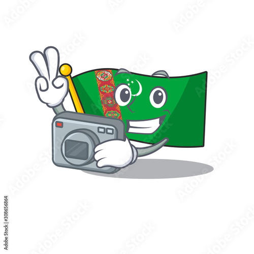 a professional Photographer flag turkmenistan cartoon character with a camera