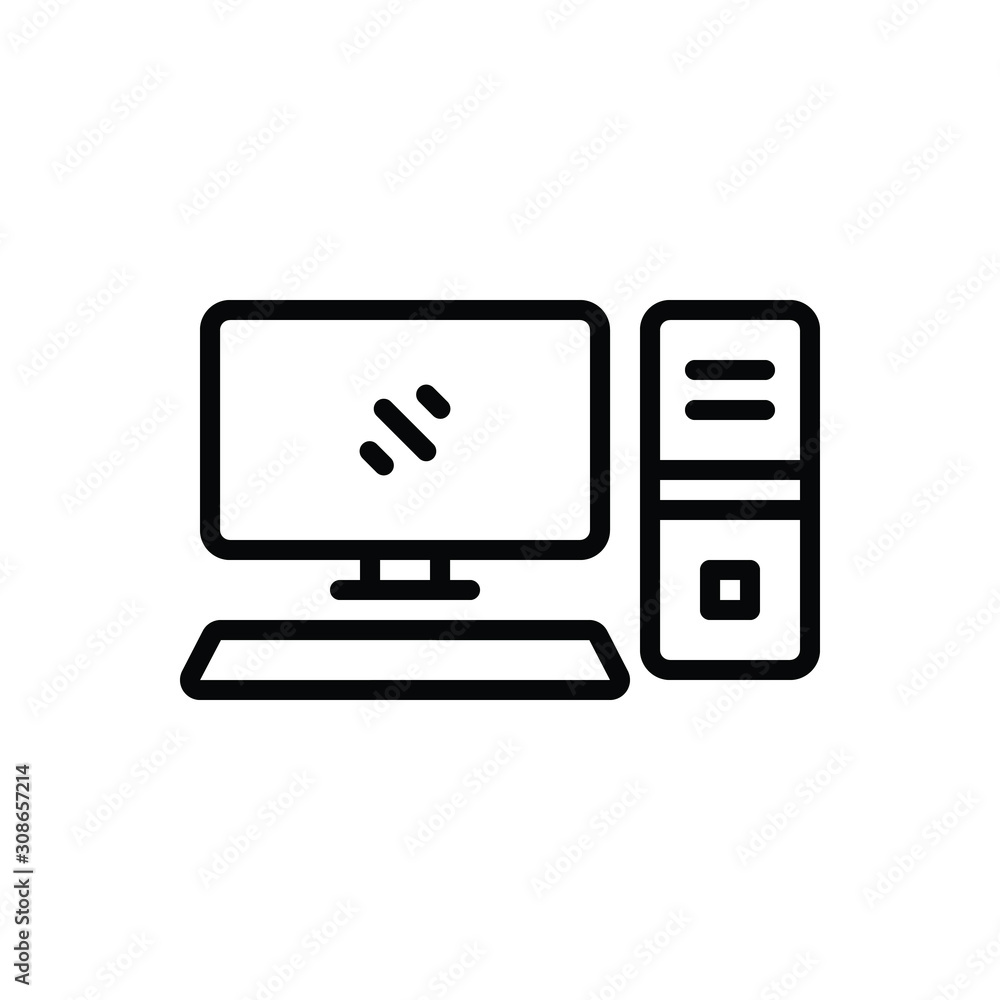 Black line icon for personal computer