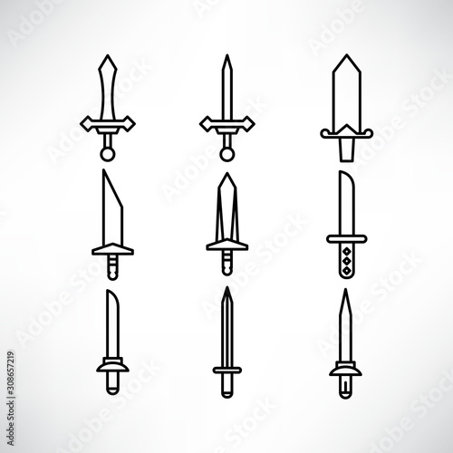 sword and rapier icons set line design