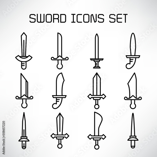 sword and rapier icons set line design