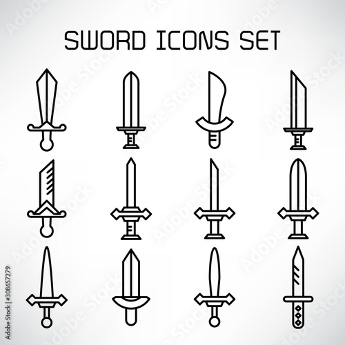 sword and rapier icons set line design