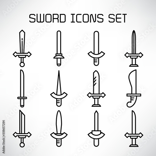 sword and rapier icons set line design