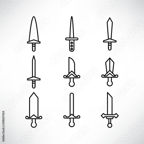 sword and rapier icons set line design
