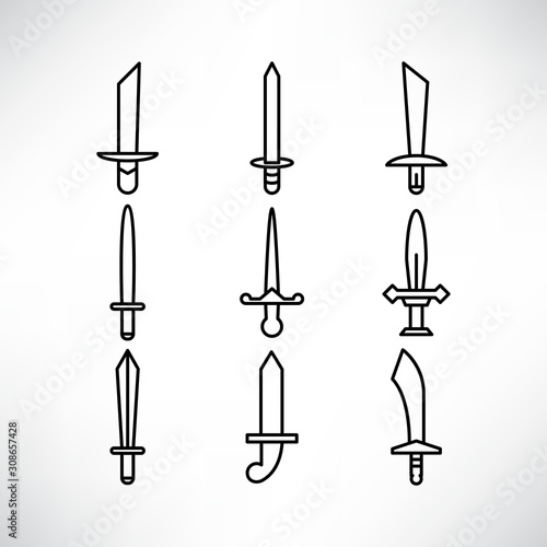 sword and rapier icons set line design