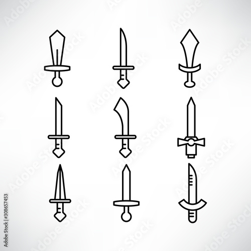 sword and rapier icons set line design