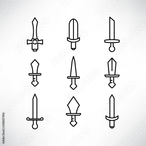 sword and rapier icons set line design