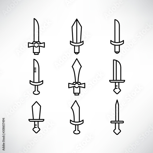 sword and rapier icons set line design