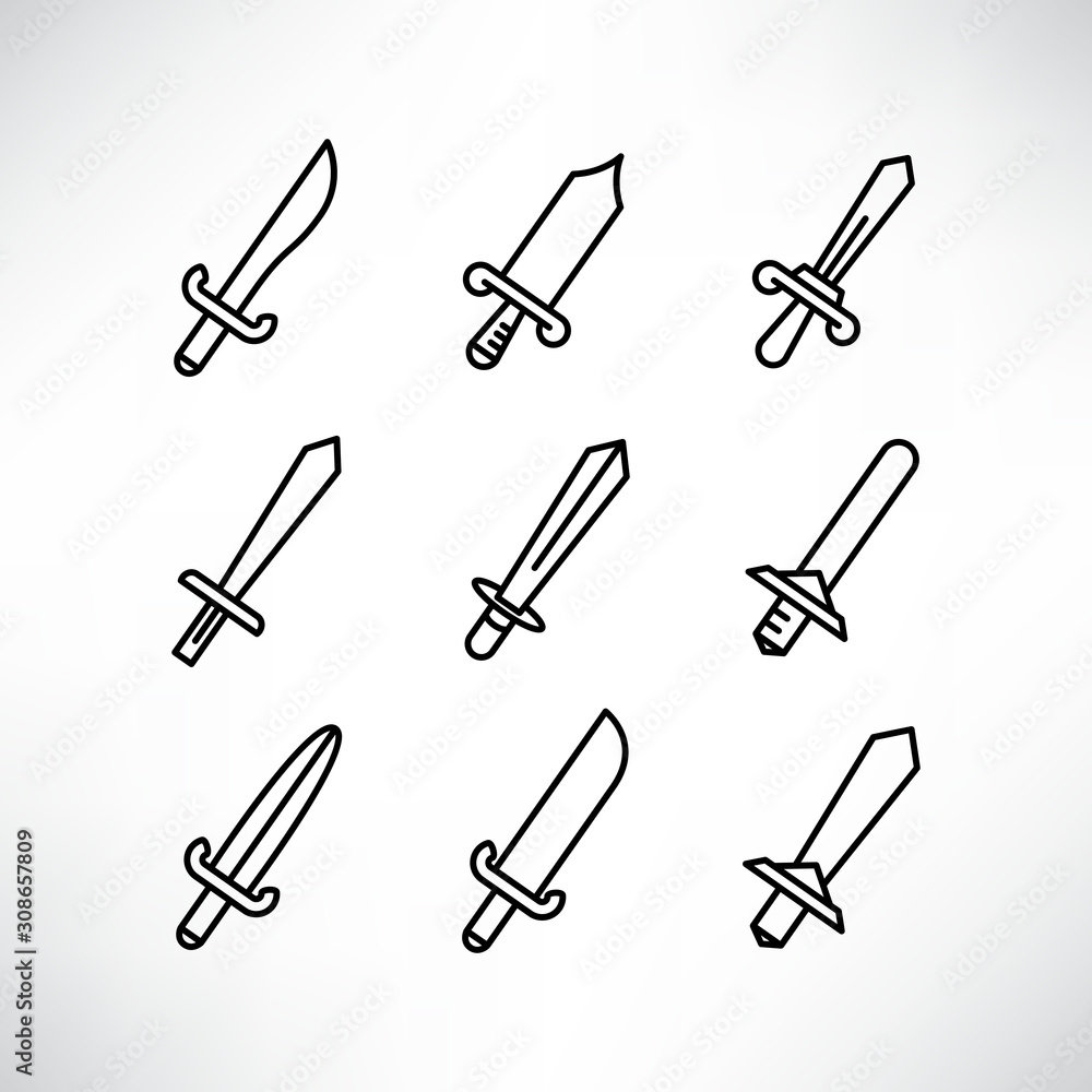 sword icons set line design sword icons set line design