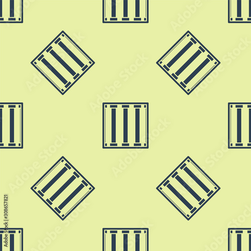 Blue Prison window icon isolated seamless pattern on yellow background. Vector Illustration