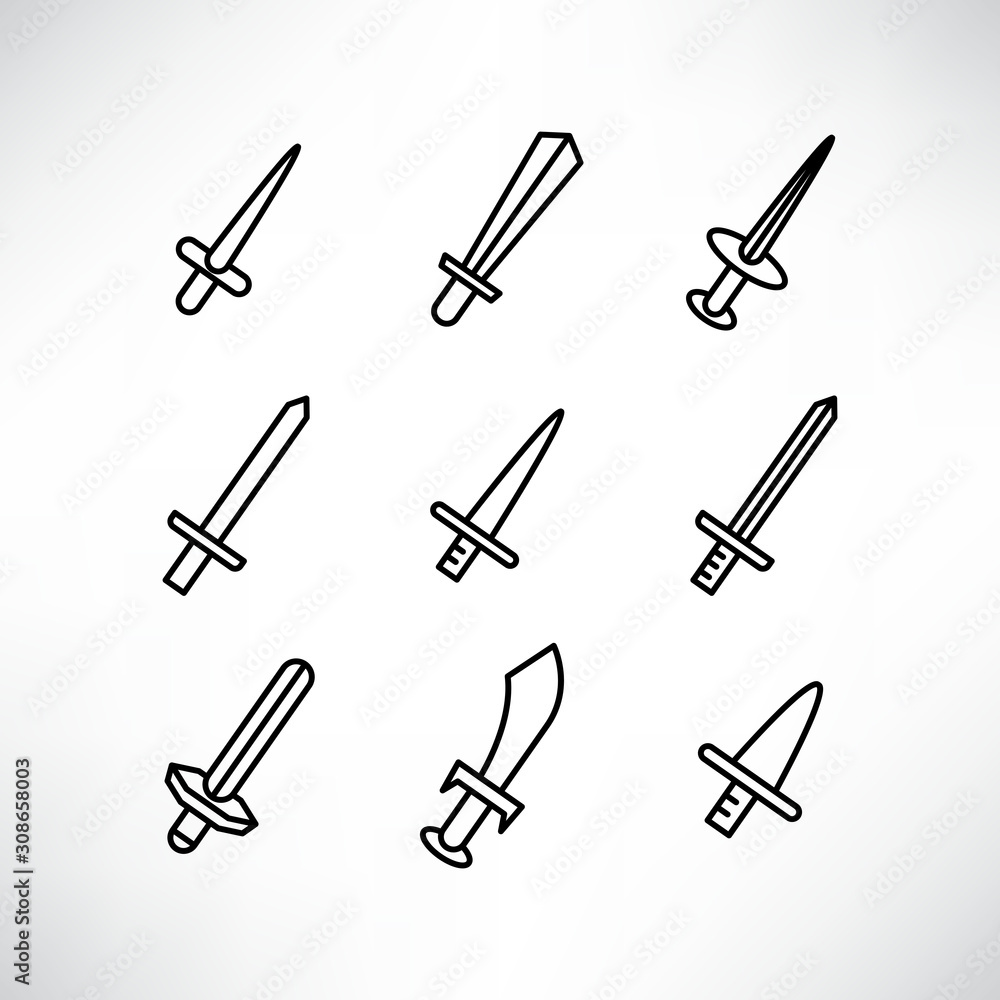 sword icons set line design sword icons set line design