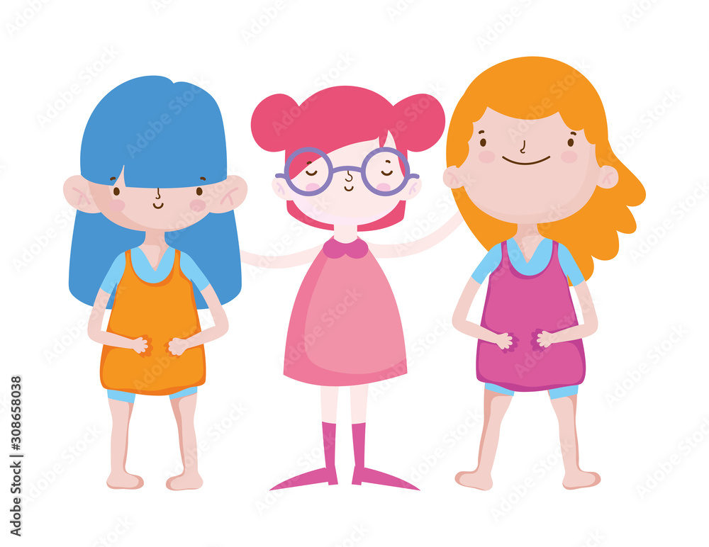 group little girls friends cartoon character group little girls friends cartoon character
