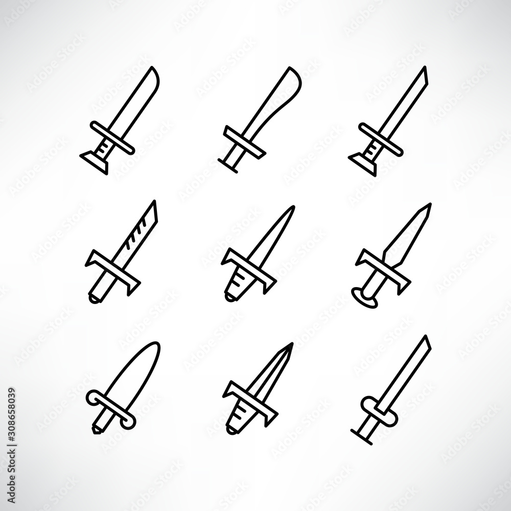 sword icons set line design sword icons set line design