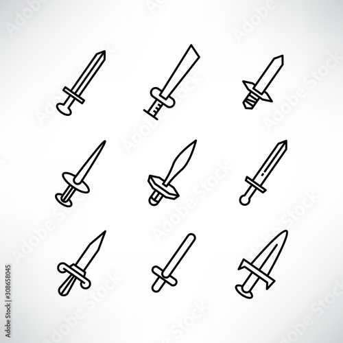 sword icons set line design