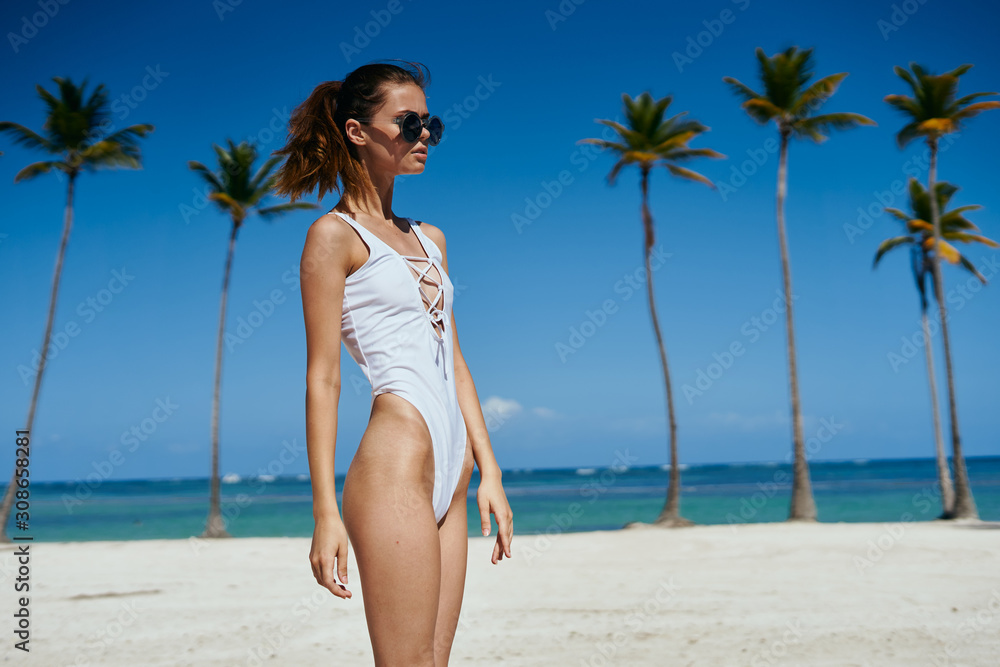 beautiful woman swimsuit beach island resort