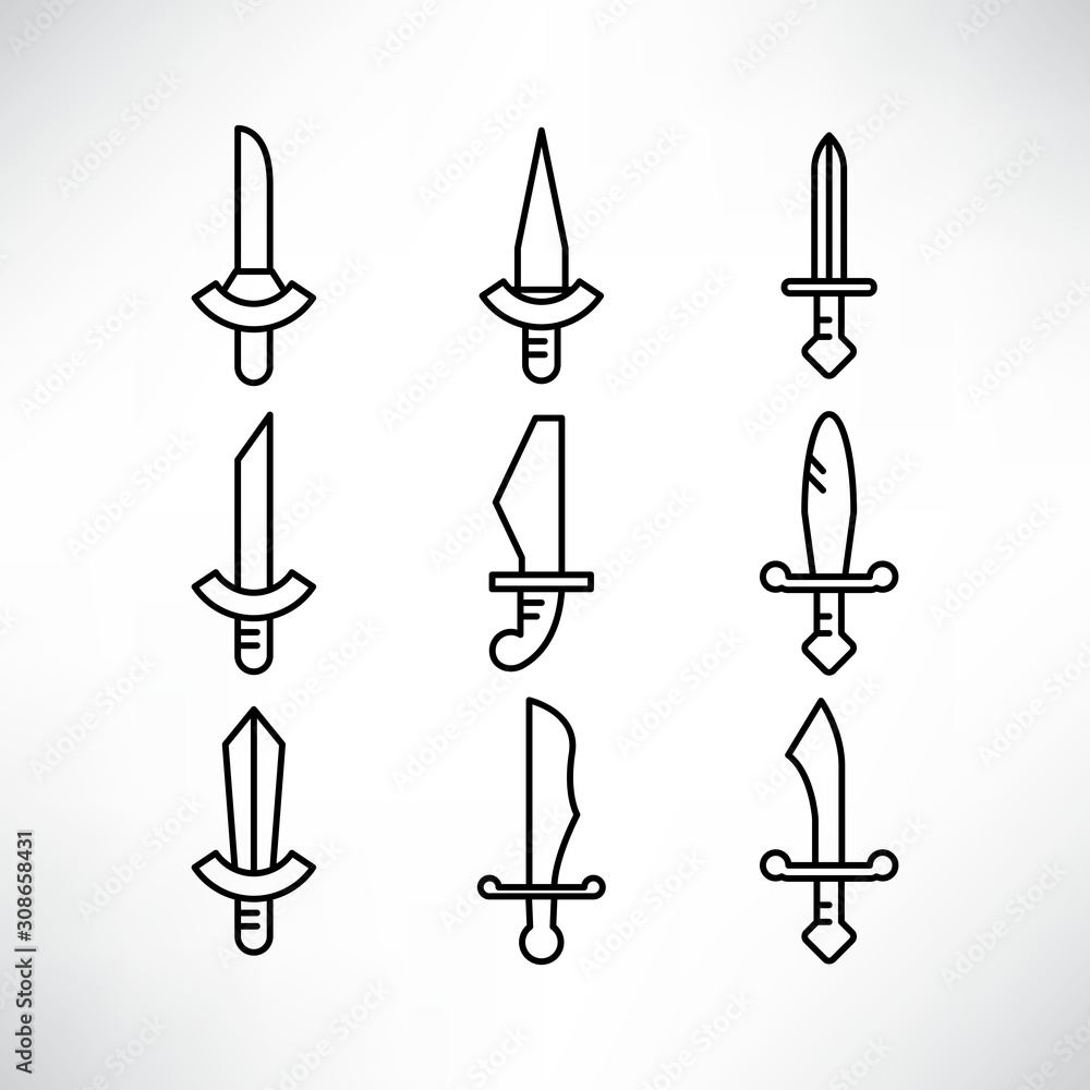 sword icons set line design