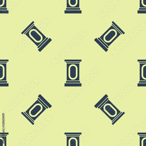Blue Stage stand or debate podium rostrum icon isolated seamless pattern on yellow background. Conference speech tribune. Vector Illustration
