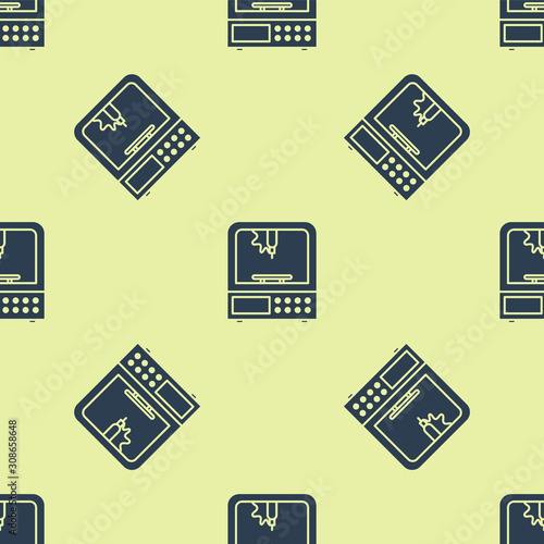Blue 3D printer icon isolated seamless pattern on yellow background. Vector Illustration